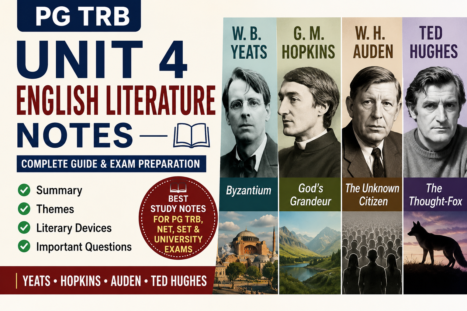 PG TRB Unit 4 English Literature Notes: Complete Guide to Yeats, Hopkins, Auden & Ted Hughes (2025)