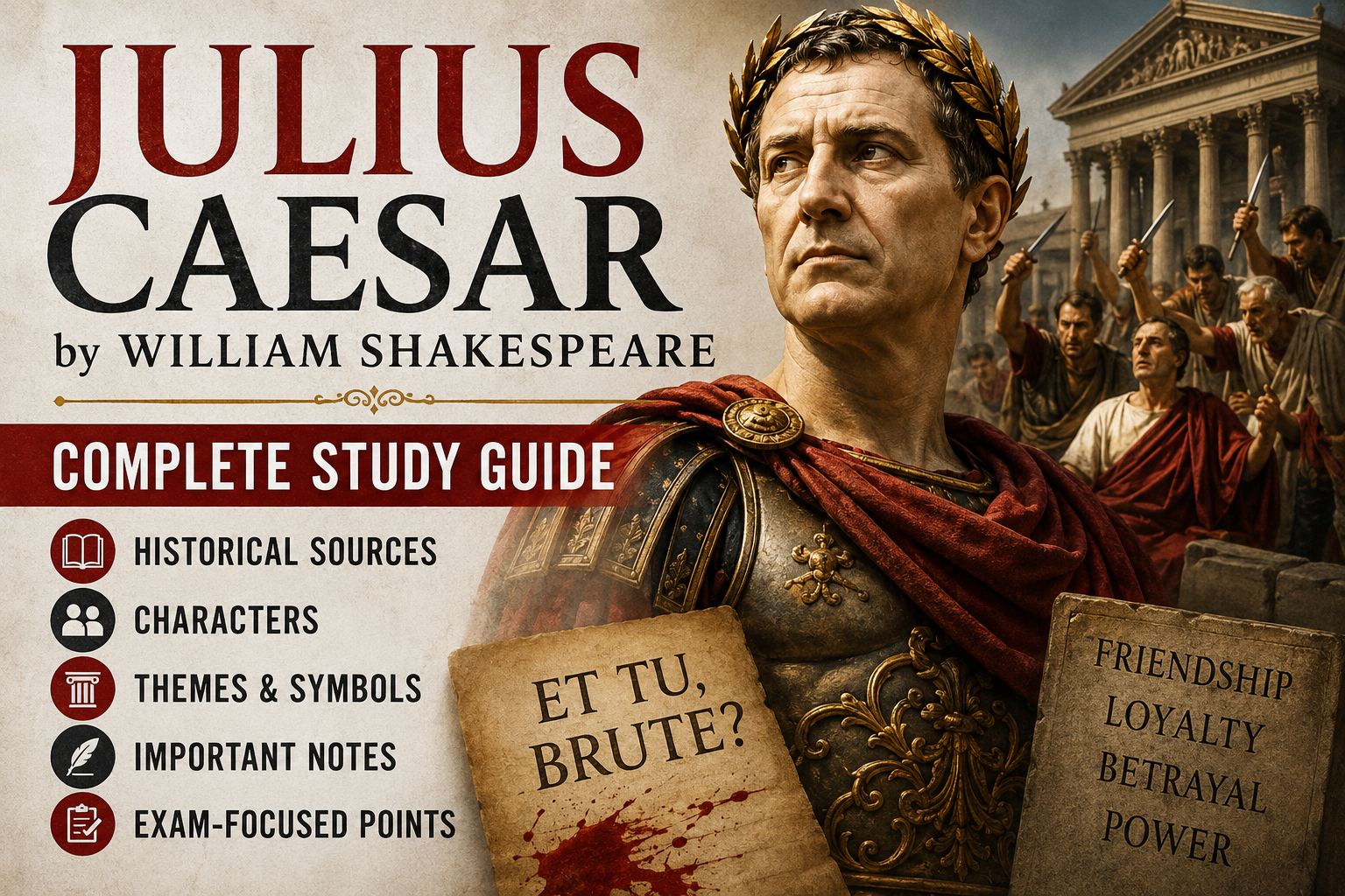 Julius Caesar by William Shakespeare: Complete Study Guide, Sources, Themes & Important Notes