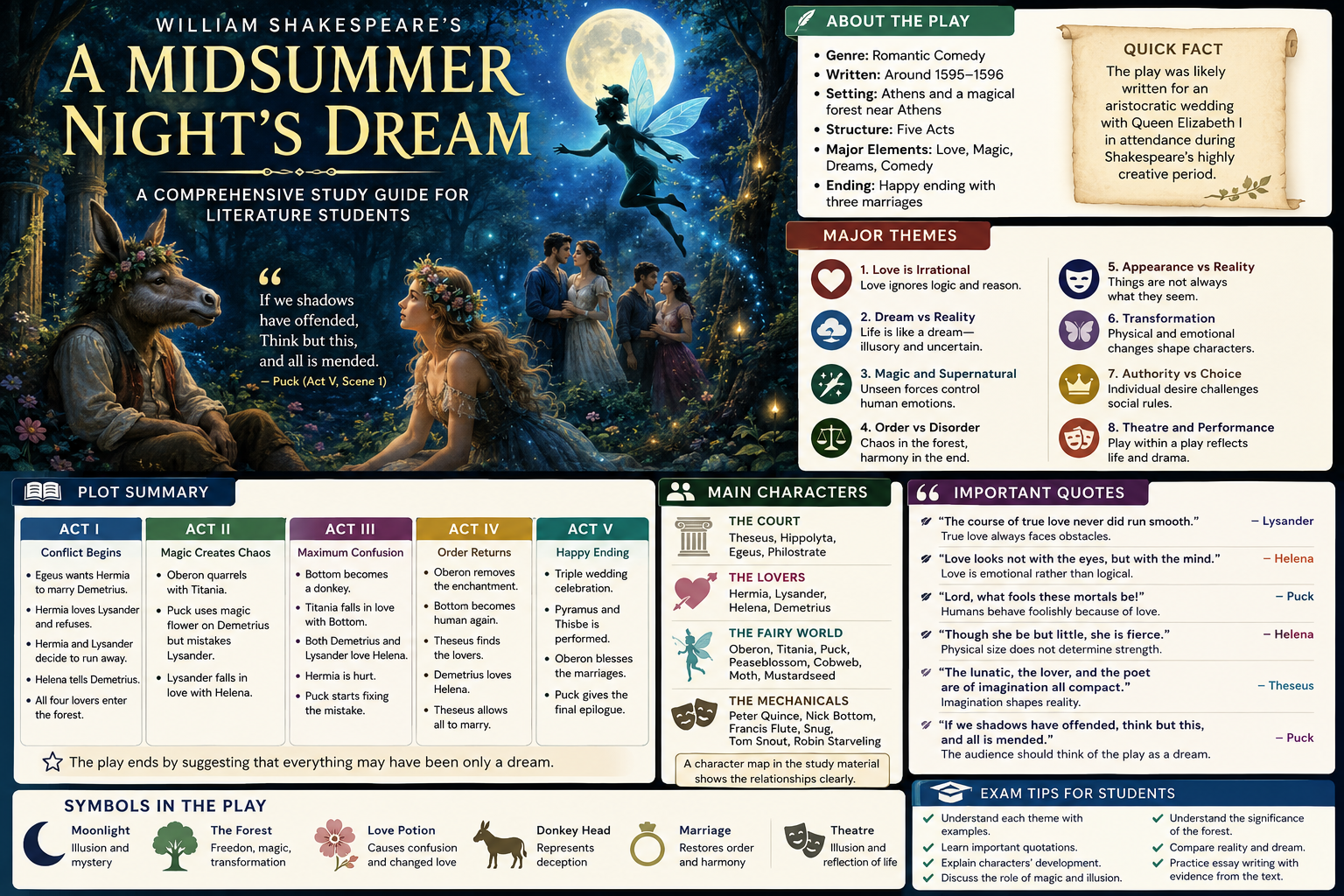 A Midsummer Night’s Dream Summary, Themes, Characters & Exam Notes (Complete Study Guide for Literature Students)